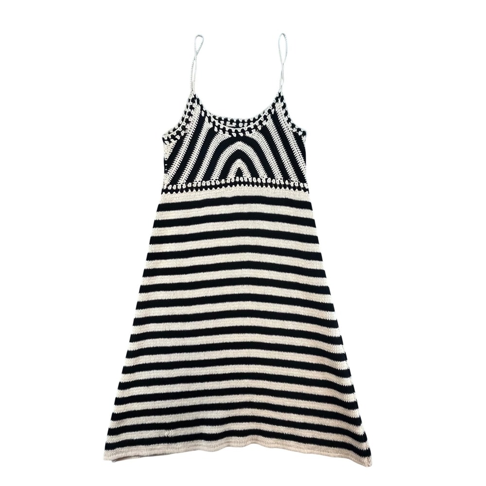 Miou Muse Women Crochet Dress Black Striped Boho Festival Summer Midi S